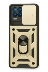 Newface Realme 8 Kılıf Pars Lens Yüzüklü Silikon - Gold