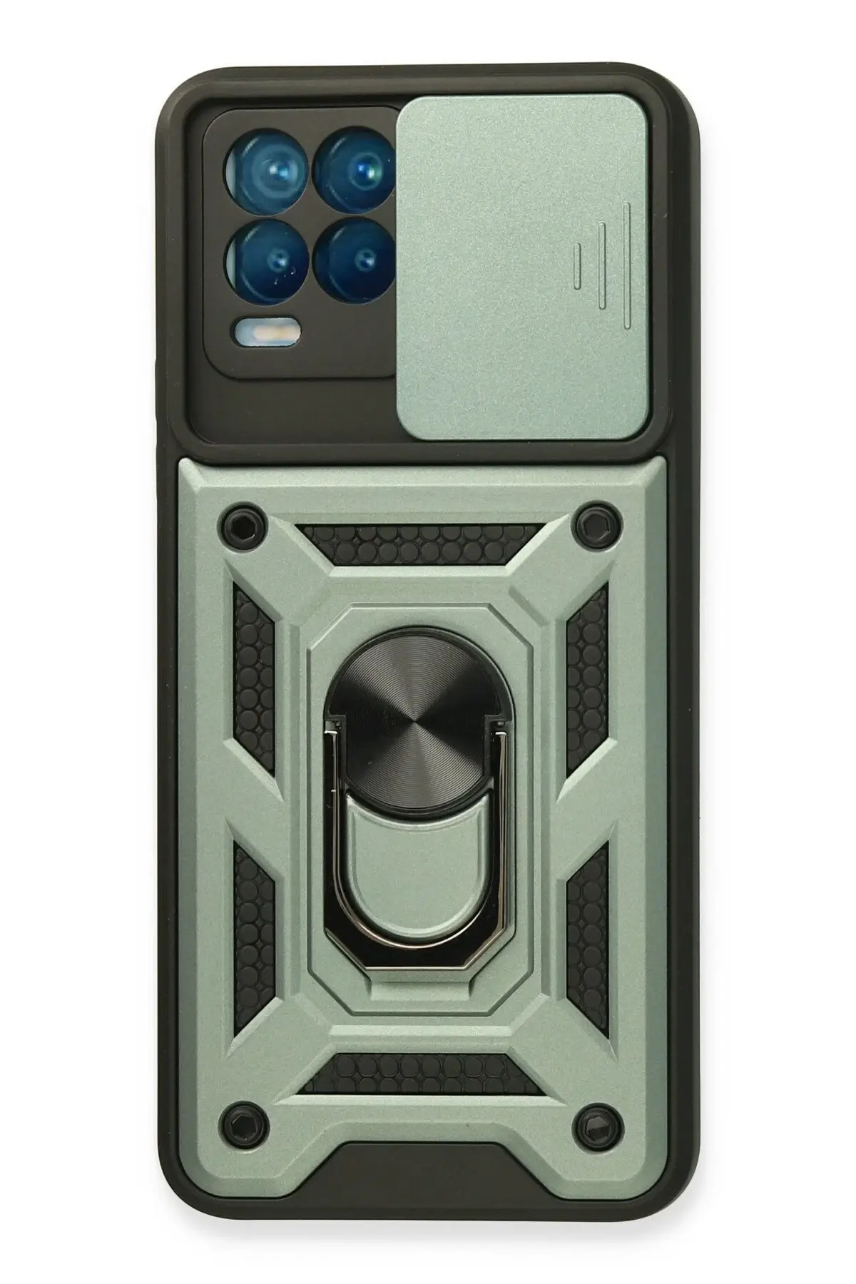 Newface Realme 8 Kılıf Pars Lens Yüzüklü Silikon - Yeşil