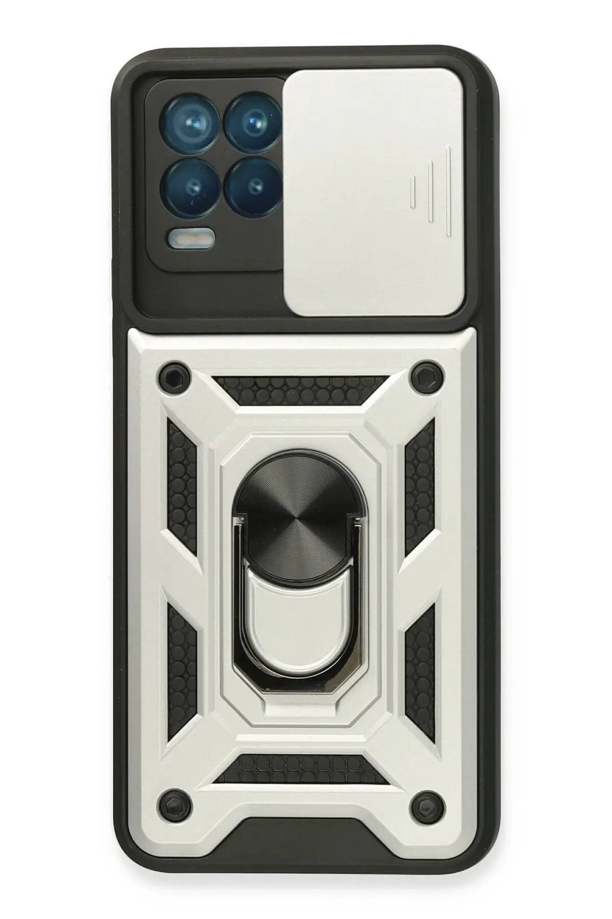 Newface Realme 8 Kılıf Pars Lens Yüzüklü Silikon - Gümüş