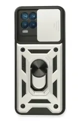 Newface Realme 8 Kılıf Pars Lens Yüzüklü Silikon - Gümüş