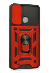 Newface Realme C11 2021 Kılıf Pars Lens Yüzüklü Silikon - Kırmızı