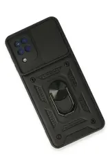 Newface Samsung Galaxy A22 Kılıf Pars Lens Yüzüklü Silikon - Siyah