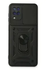 Newface Samsung Galaxy A22 Kılıf Pars Lens Yüzüklü Silikon - Siyah