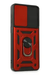 Newface Samsung Galaxy A22 Kılıf Pars Lens Yüzüklü Silikon - Kırmızı