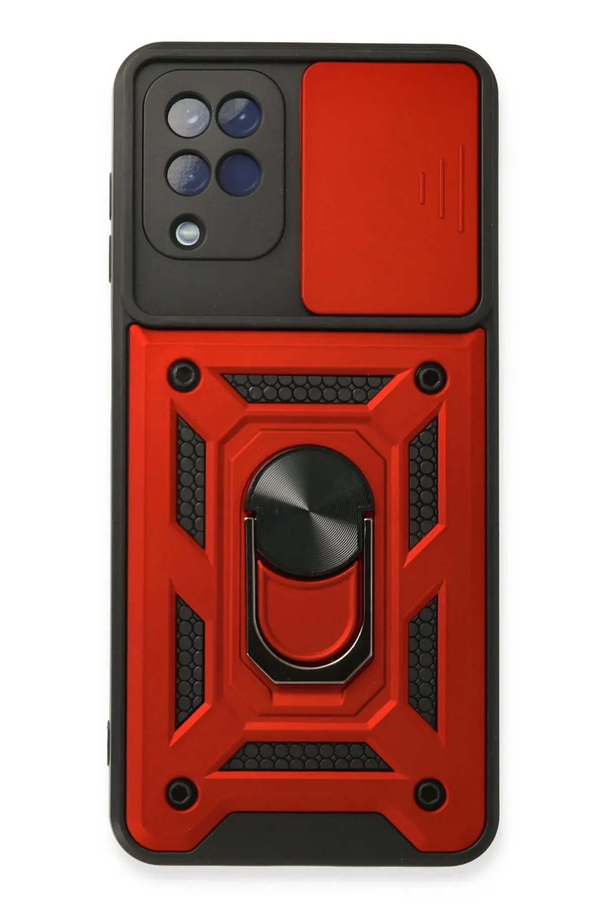 Newface Samsung Galaxy A22 Kılıf Pars Lens Yüzüklü Silikon - Kırmızı