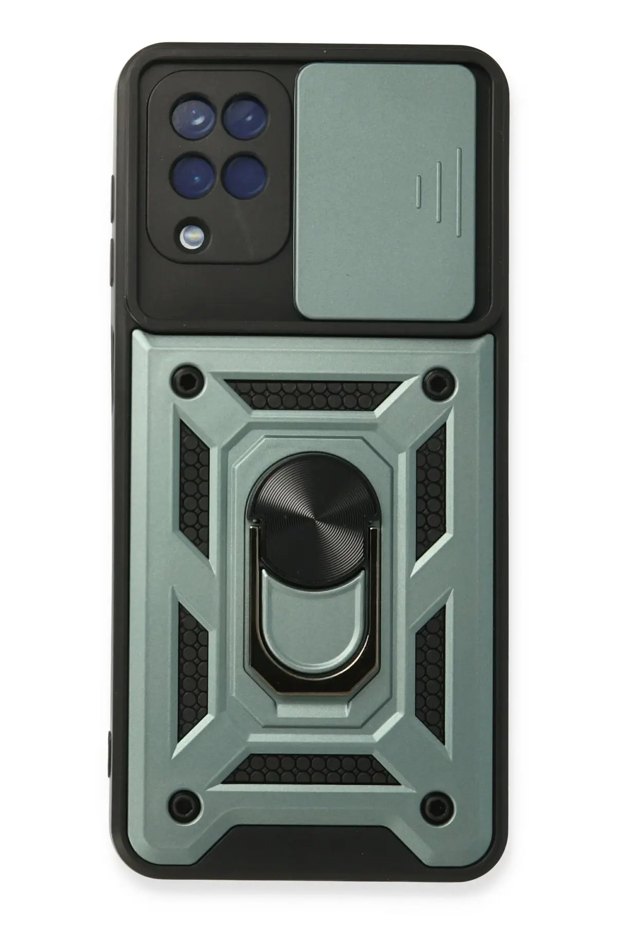 Newface Samsung Galaxy A22 Kılıf Pars Lens Yüzüklü Silikon - Yeşil