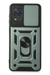 Newface Samsung Galaxy A22 Kılıf Pars Lens Yüzüklü Silikon - Yeşil