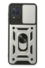 Newface Samsung Galaxy A22 Kılıf Pars Lens Yüzüklü Silikon - Gümüş