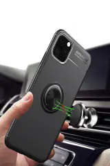 Newface iPhone 11 Pro Max Kılıf Range Yüzüklü Silikon - Siyah