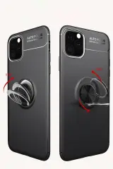 Newface iPhone 11 Pro Max Kılıf Range Yüzüklü Silikon - Siyah-Gold