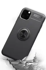 Newface iPhone 11 Pro Max Kılıf Range Yüzüklü Silikon - Siyah-Gold