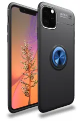 Newface iPhone 11 Pro Max Kılıf Range Yüzüklü Silikon - Siyah-Mavi