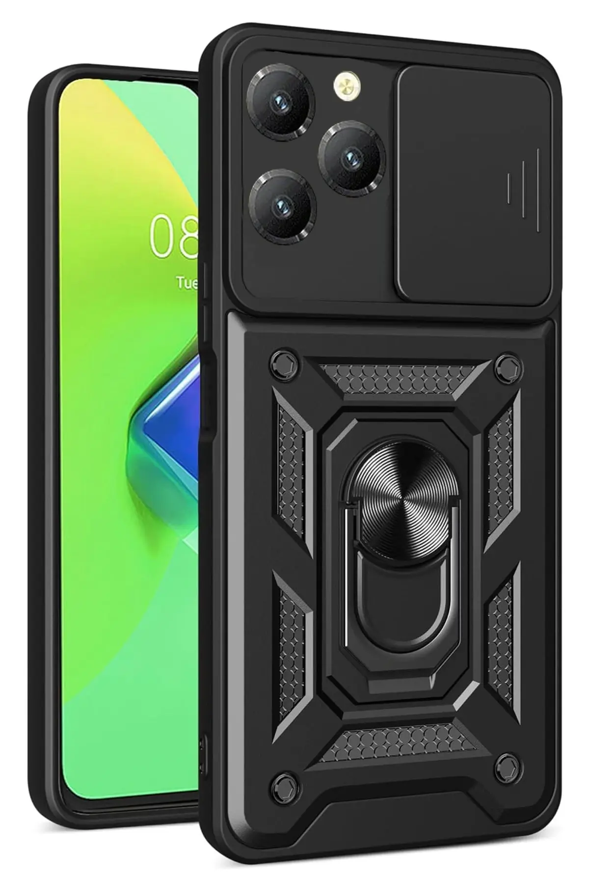 Newface İnfinix Hot 40 Pro Kılıf Pars Lens Yüzüklü Silikon - Siyah