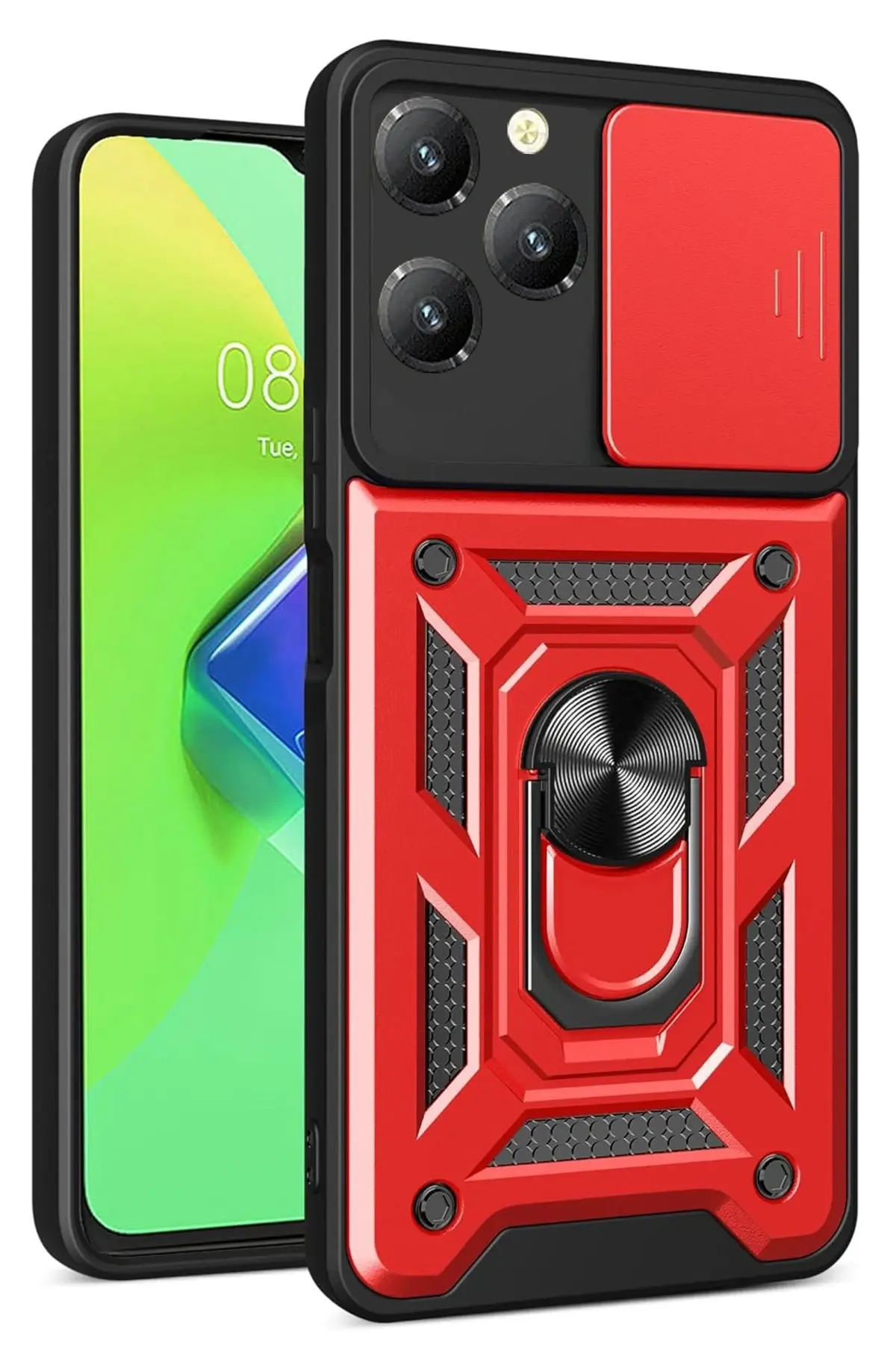 Newface İnfinix Hot 40 Pro Kılıf Pars Lens Yüzüklü Silikon - Kırmızı