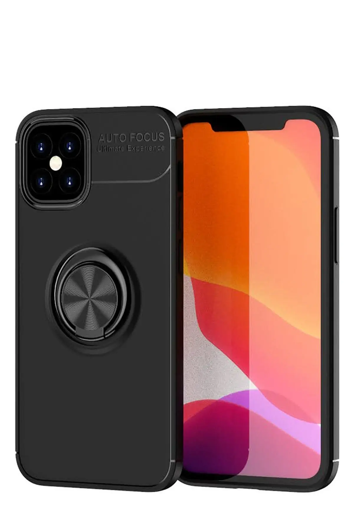 Newface iPhone 12 Mini Kılıf Range Yüzüklü Silikon - Siyah