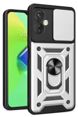 Newface İnfinix Hot 30 4G Kılıf Pars Lens Yüzüklü Silikon - Gümüş