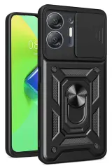 Newface İnfinix Hot 30 5G Kılıf Pars Lens Yüzüklü Silikon - Siyah