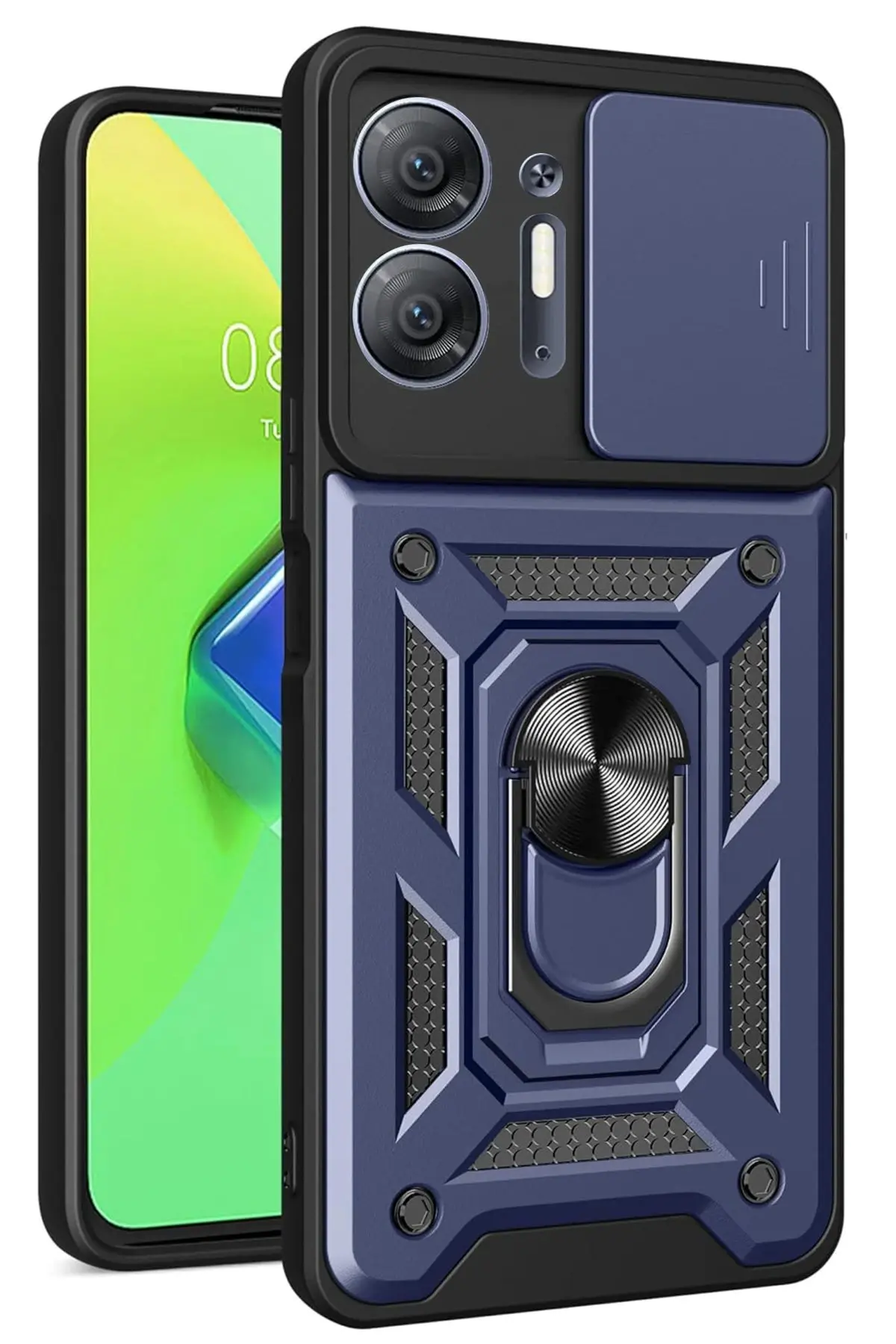 Newface İnfinix Hot 30 5G Kılıf Pars Lens Yüzüklü Silikon - Lacivert