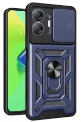 Newface İnfinix Hot 30 5G Kılıf Pars Lens Yüzüklü Silikon - Lacivert