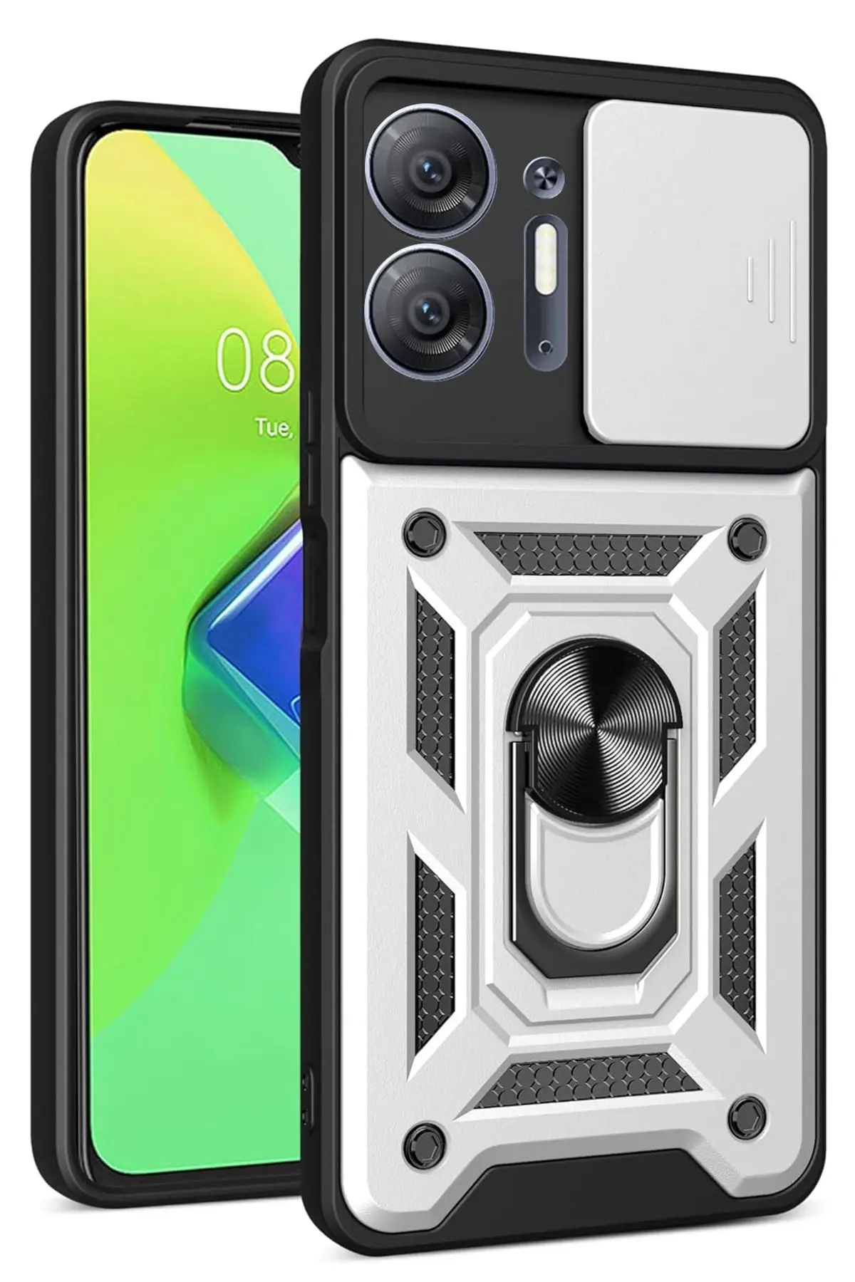 Newface İnfinix Hot 30 5G Kılıf Pars Lens Yüzüklü Silikon - Gümüş