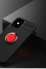 Newface iPhone 12 Mini Kılıf Range Yüzüklü Silikon - Siyah-Kırmızı