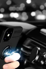 Newface iPhone 12 Mini Kılıf Range Yüzüklü Silikon - Siyah-Mavi