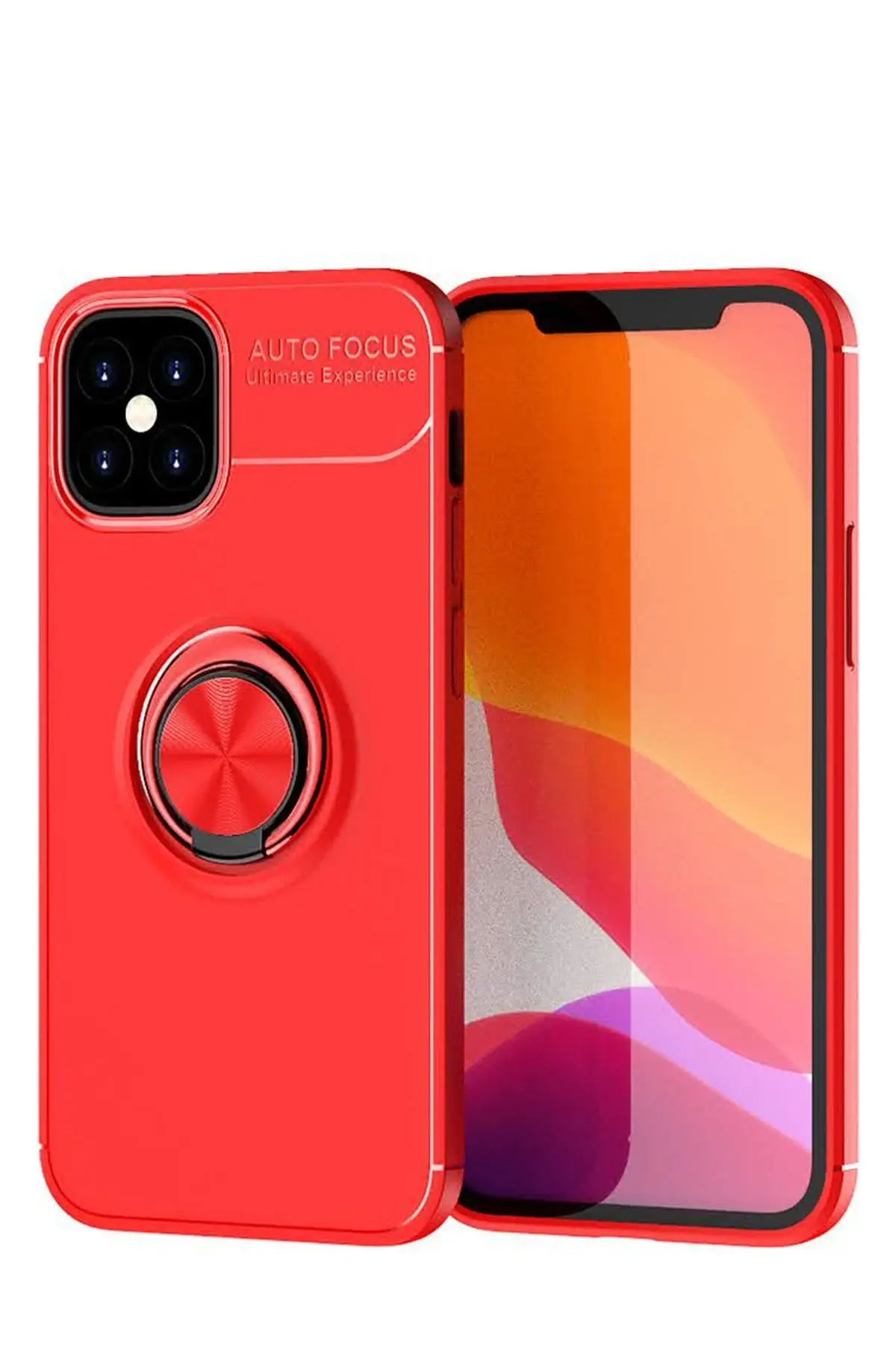 Newface iPhone 12 Mini Kılıf Range Yüzüklü Silikon - Kırmızı