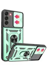 Newface Samsung Galaxy S22 Kılıf Pars Lens Yüzüklü Silikon - Yeşil