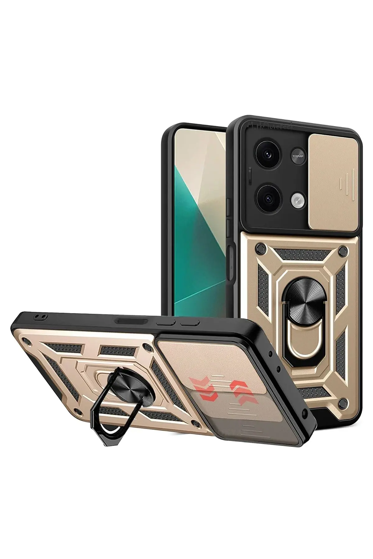 Newface Xiaomi Poco X6 Kılıf Pars Lens Yüzüklü Silikon - Gold