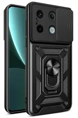 Newface Xiaomi Poco X6 Pro Kılıf Pars Lens Yüzüklü Silikon - Siyah