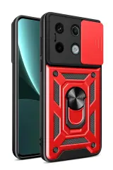 Newface Xiaomi Poco X6 Pro Kılıf Pars Lens Yüzüklü Silikon - Kırmızı