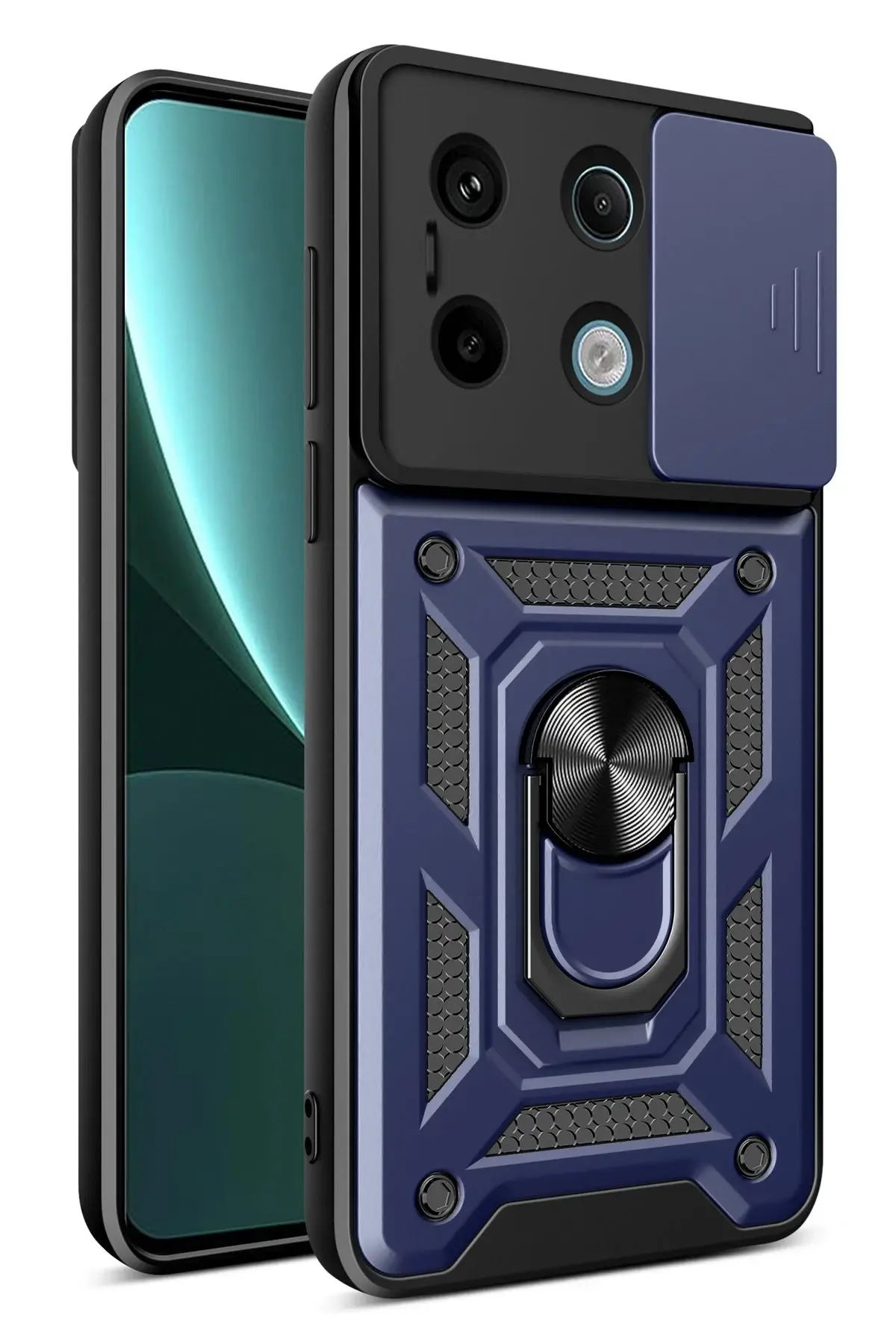 Newface Xiaomi Poco X6 Pro Kılıf Pars Lens Yüzüklü Silikon - Lacivert