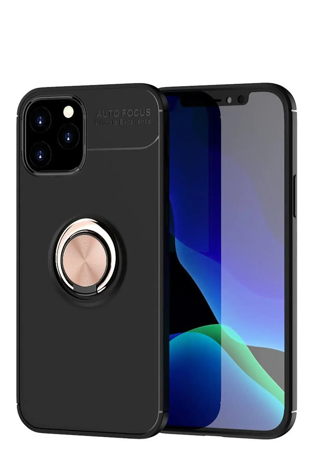 Newface iPhone 12 Kılıf Range Yüzüklü Silikon - Siyah-Gold