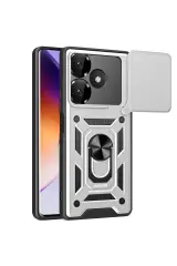 Newface Xiaomi Redmi 13 4G Kılıf Pars Lens Yüzüklü Silikon - Gümüş