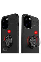 Newface iPhone 12 Pro Max Kılıf Range Yüzüklü Silikon - Siyah-Kırmızı