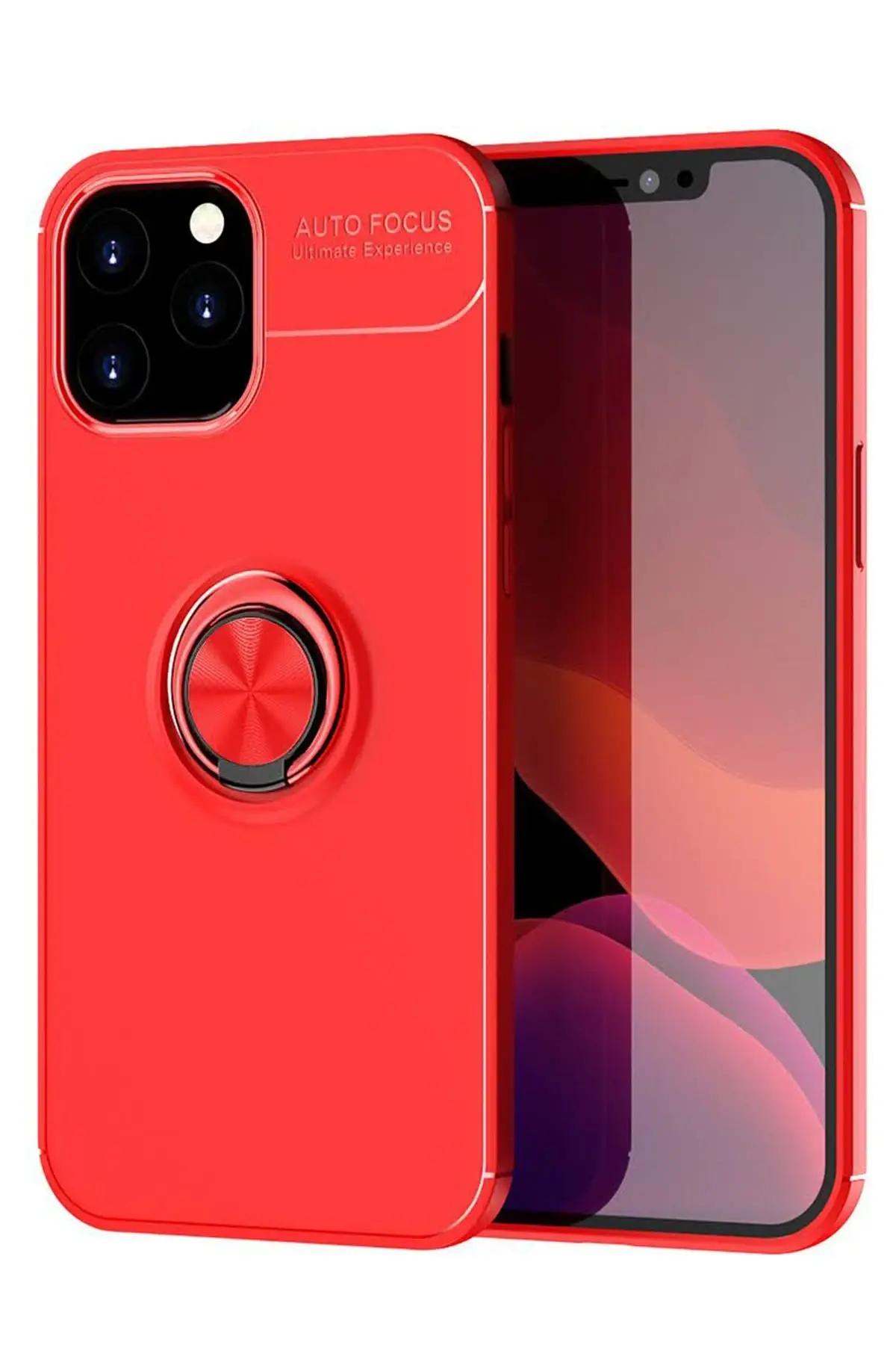 Newface iPhone 12 Pro Max Kılıf Range Yüzüklü Silikon - Kırmızı