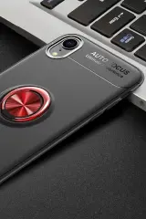 Newface iPhone XR Kılıf Range Yüzüklü Silikon - Siyah-Kırmızı