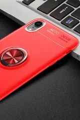 Newface iPhone XR Kılıf Range Yüzüklü Silikon - Kırmızı