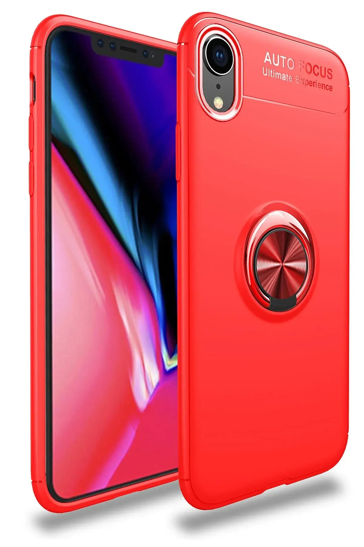 Newface iPhone XR Kılıf Range Yüzüklü Silikon - Kırmızı