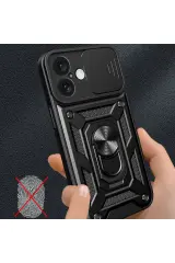 Newface iPhone 16 Kılıf Pars Lens Yüzüklü Silikon - Siyah