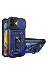 Newface iPhone 16 Kılıf Pars Lens Yüzüklü Silikon - Lacivert