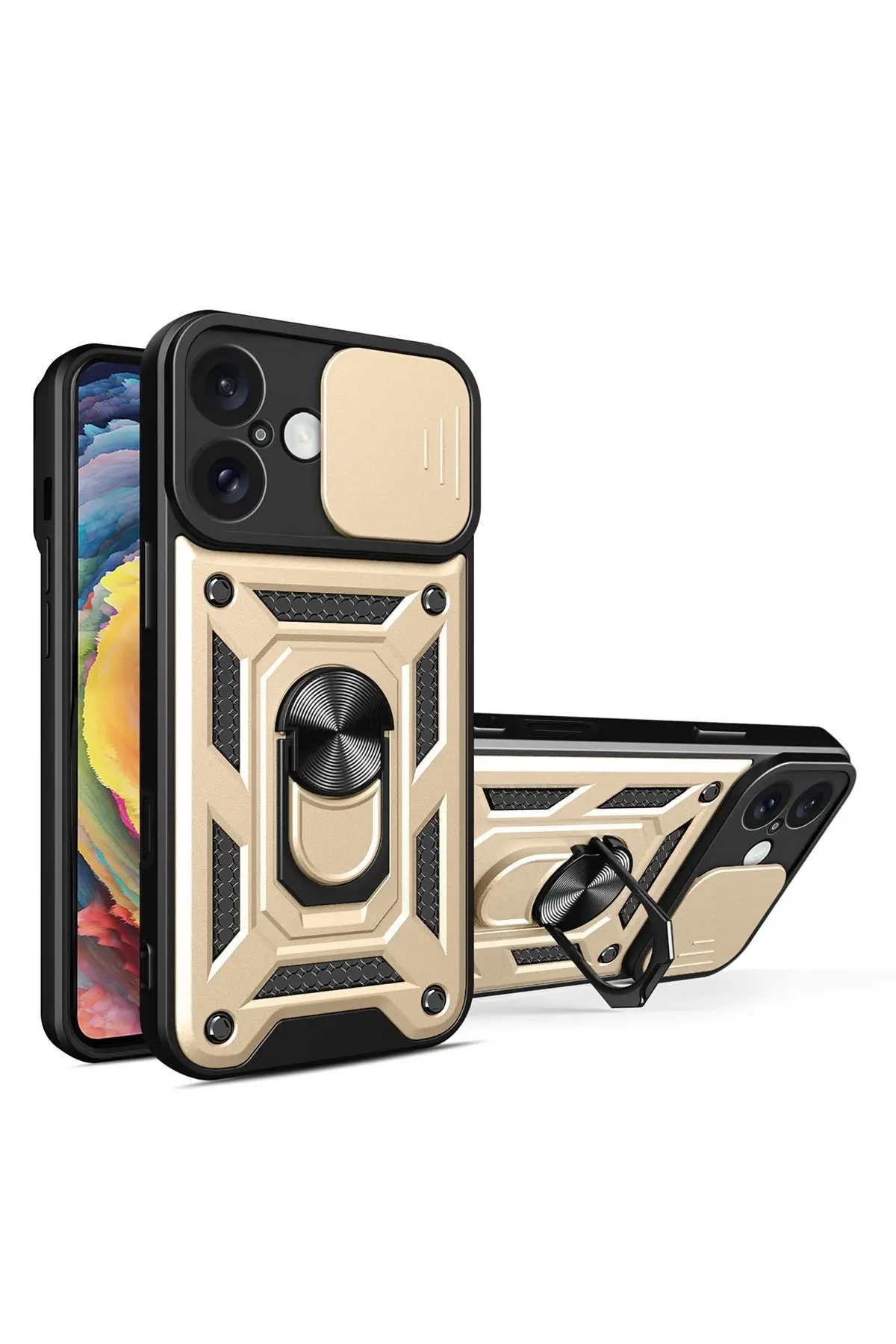 Newface iPhone 16 Kılıf Pars Lens Yüzüklü Silikon - Gold