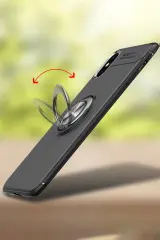 Newface iPhone XS Max Kılıf Range Yüzüklü Silikon - Siyah-Kırmızı