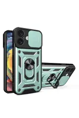 Newface iPhone 16 Kılıf Pars Lens Yüzüklü Silikon - Yeşil