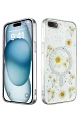 Newface iPhone 7 Kılıf Daisy Simli Magsafe Kapak - Gümüş