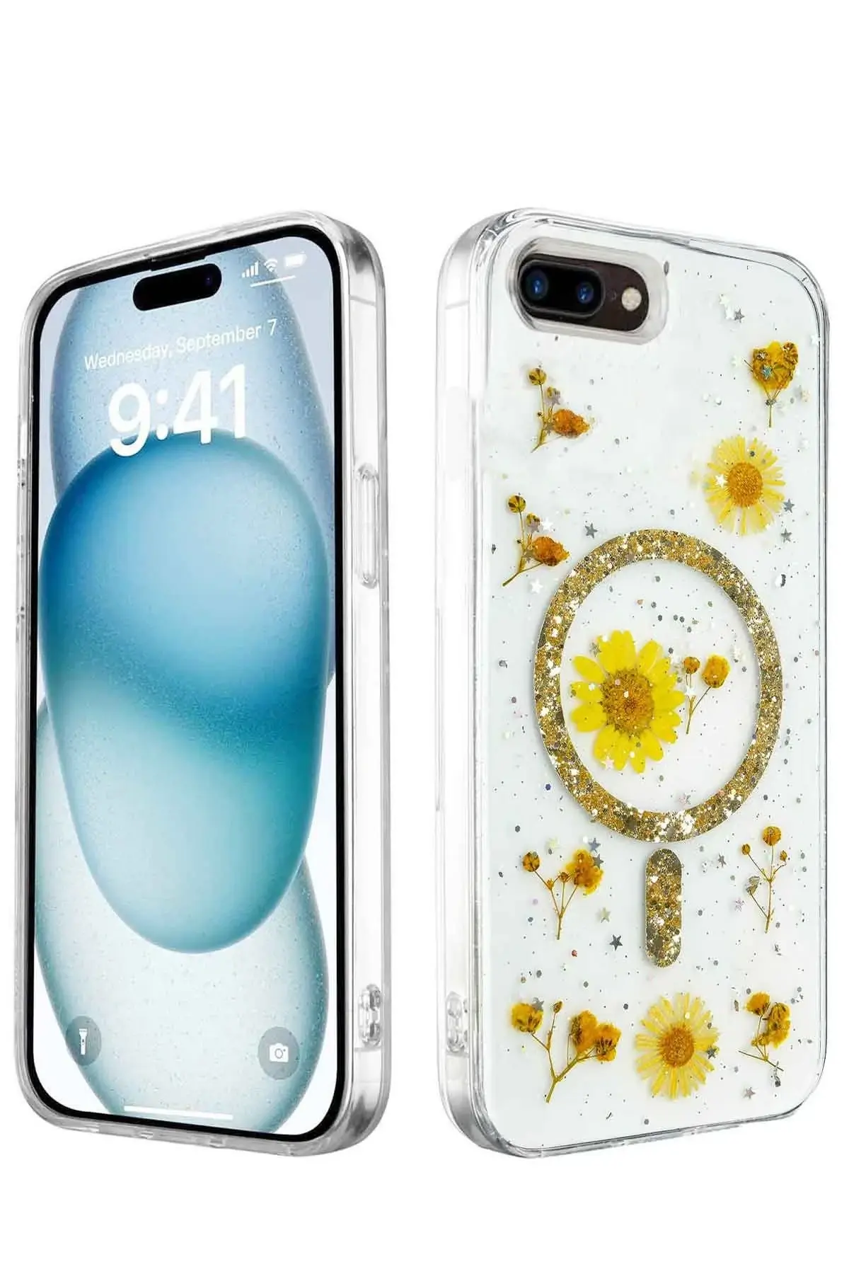 Newface iPhone 7 Kılıf Daisy Simli Magsafe Kapak - Gold