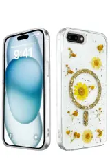 Newface iPhone 7 Kılıf Daisy Simli Magsafe Kapak - Gold