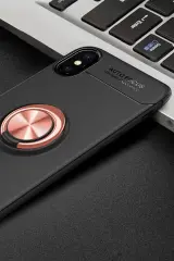 Newface iPhone XS Max Kılıf Range Yüzüklü Silikon - Siyah-Gold