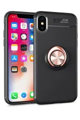 Newface iPhone XS Max Kılıf Range Yüzüklü Silikon - Siyah-Gold