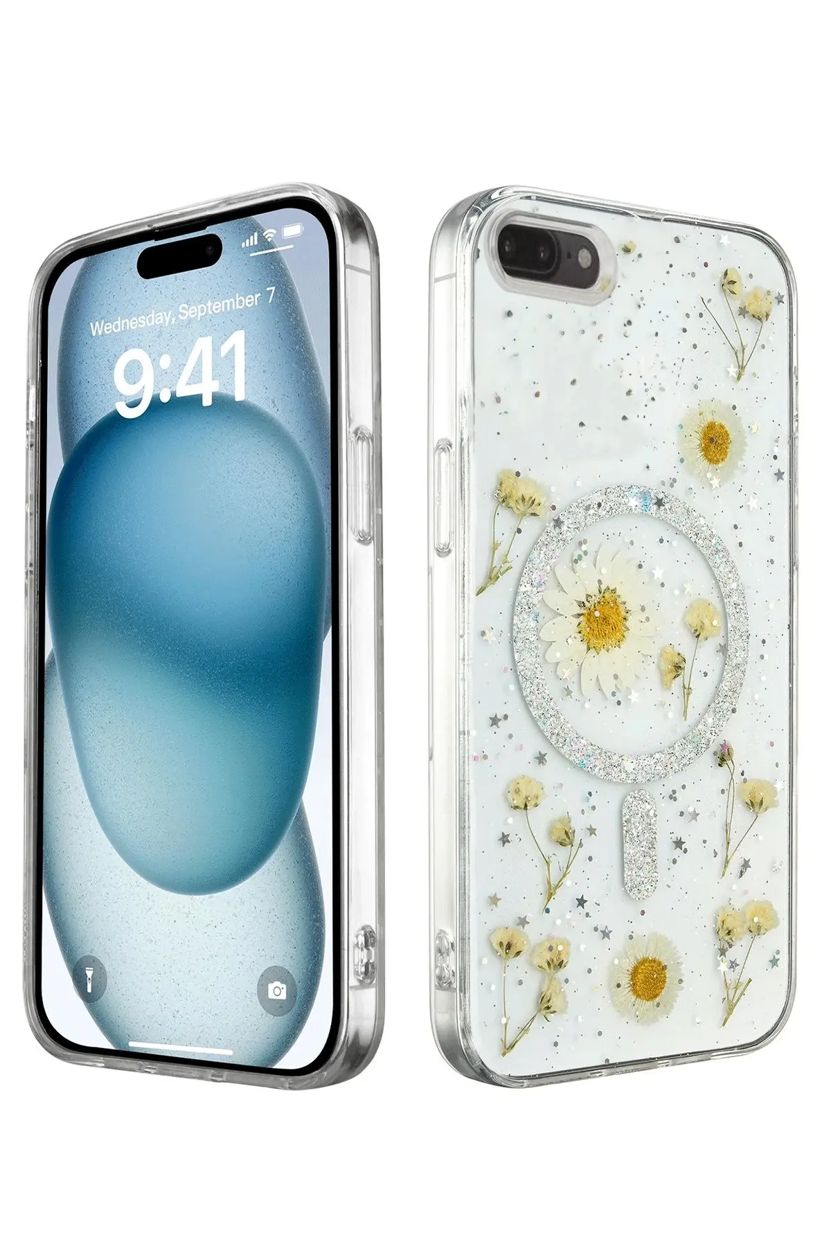 Newface iPhone 7 Plus Kılıf Daisy Simli Magsafe Kapak - Gümüş